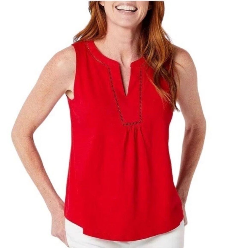 St. John's Bay Red Blouse with V-Neck and Flowing Fit